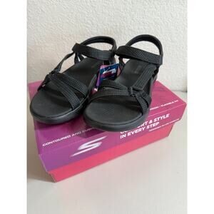 NEW Skechers Go Walk Flex Sublime Strappy Sandals Womens Size 8 Black Goga Mat
